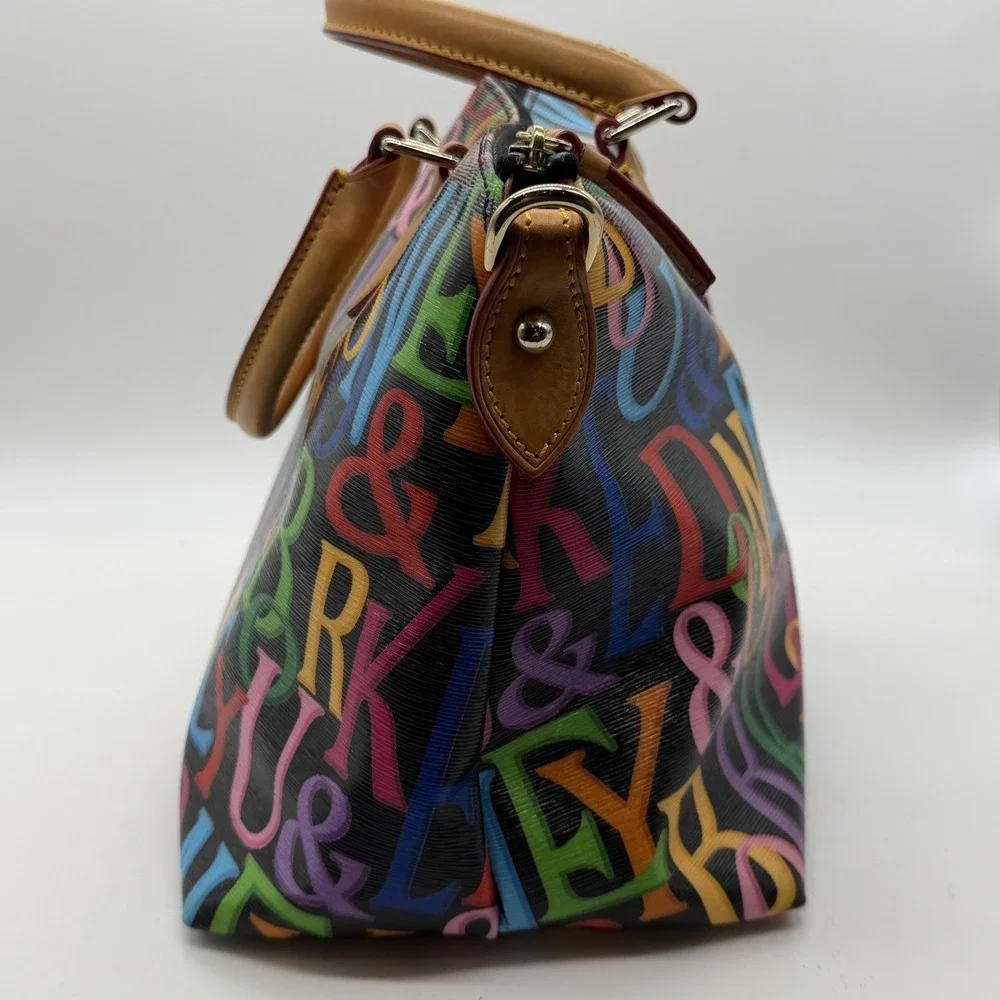 Dooney & Bourke Retro Grafica Satchel Purse Bag Rainbow Zipper Black Dust Bag